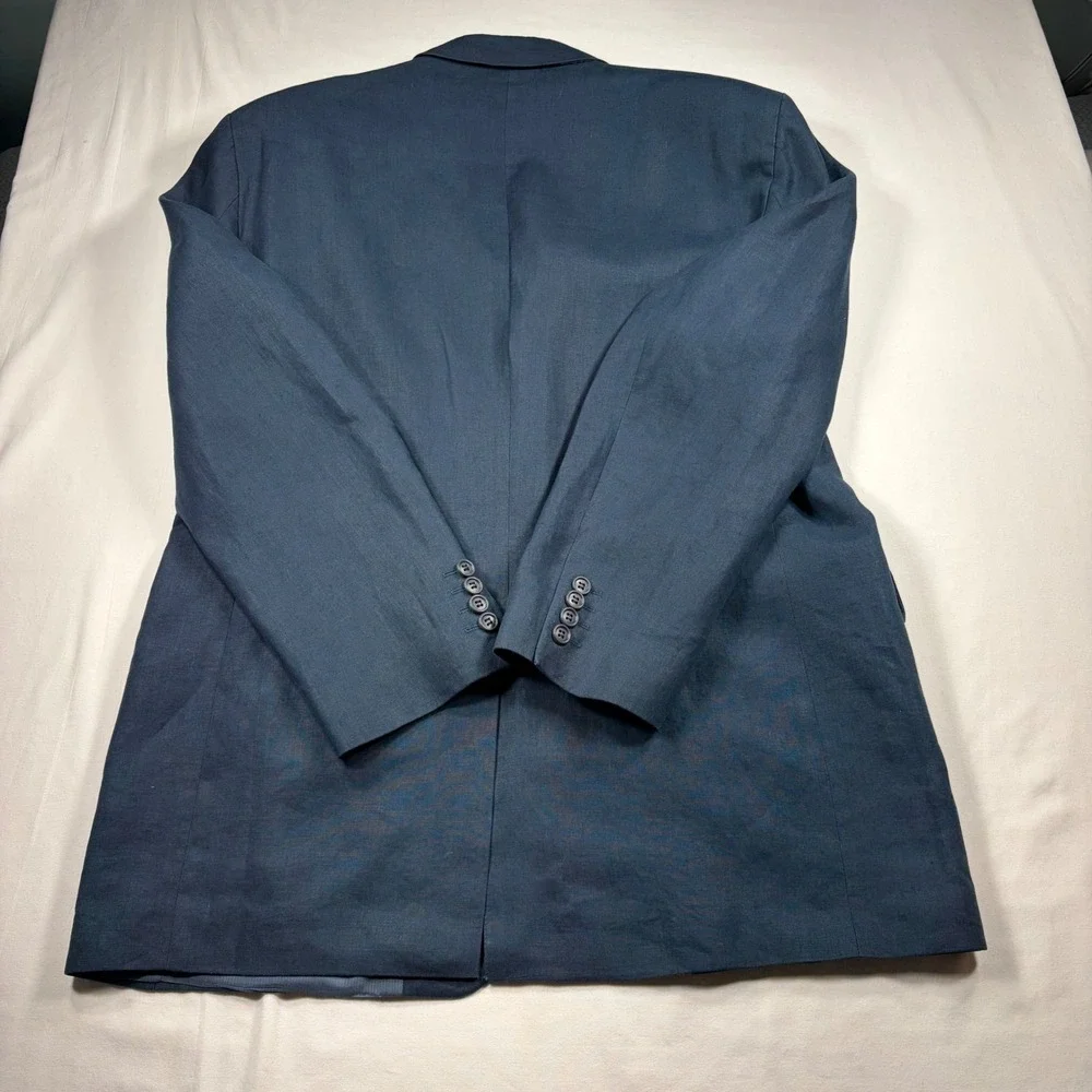 Marks & Spencer Collezione Linen Mens Blazer Jacket 42 Indigo Blue 3-Button